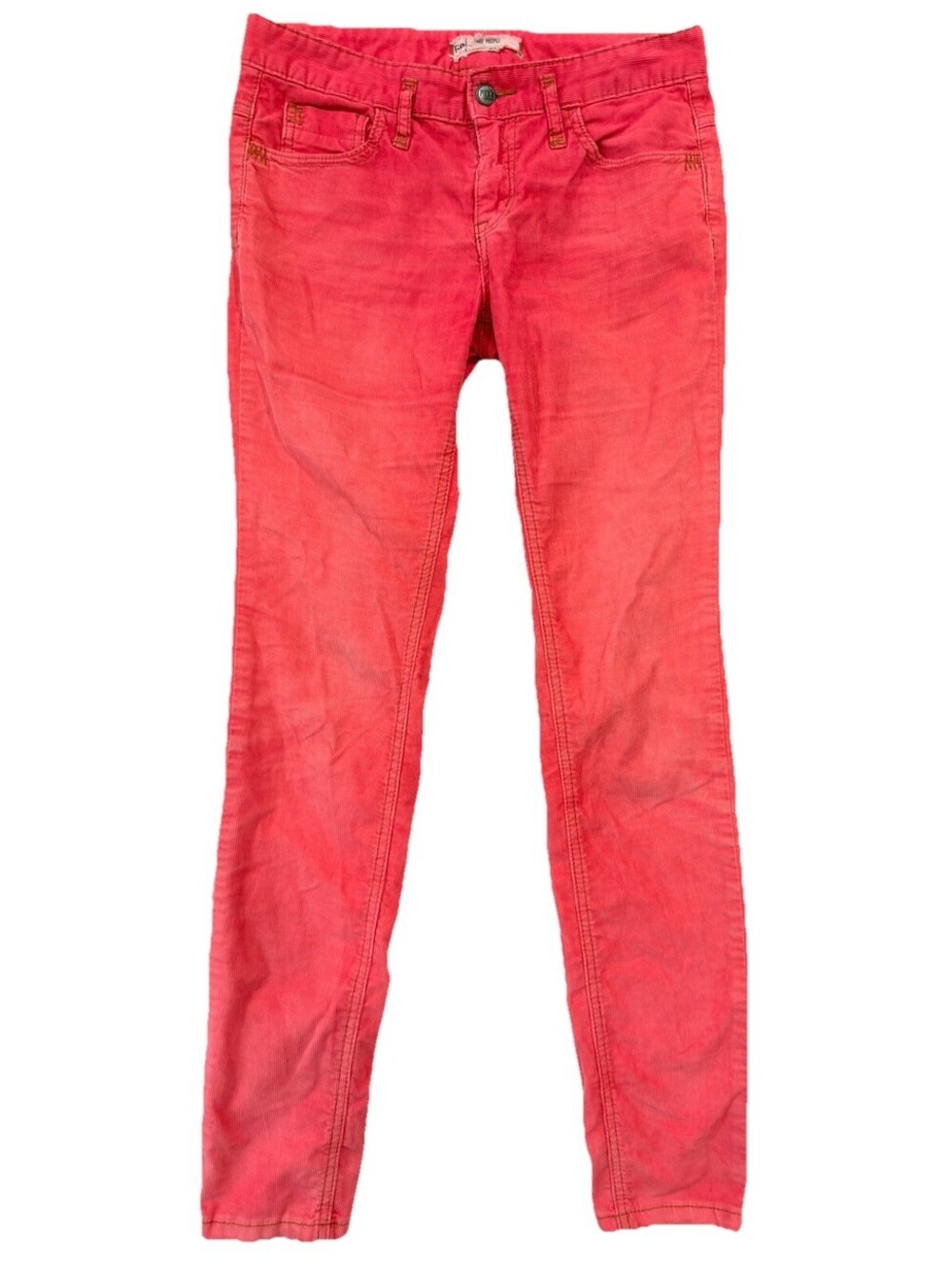 Free People Women’s 27 Coral Pink Skinny Jeans Mid Rise Stretch Denim Y2K